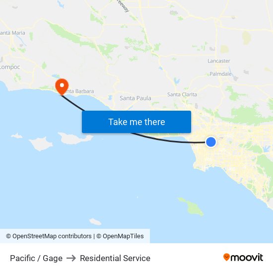 Pacific / Gage to Residential Service map