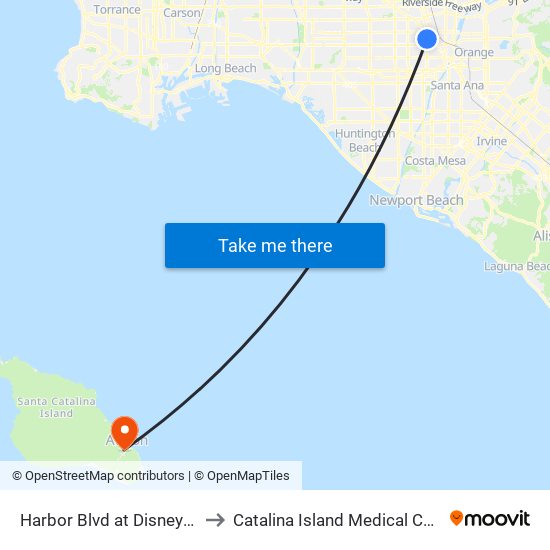 Harbor Blvd at Disneyland to Catalina Island Medical Center map