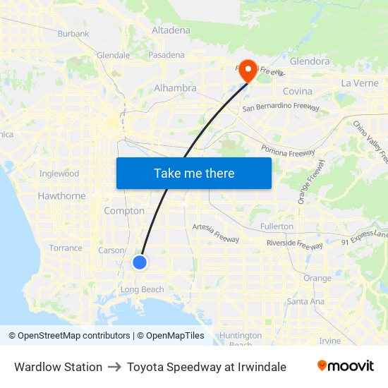 Wardlow Station to Toyota Speedway at Irwindale map