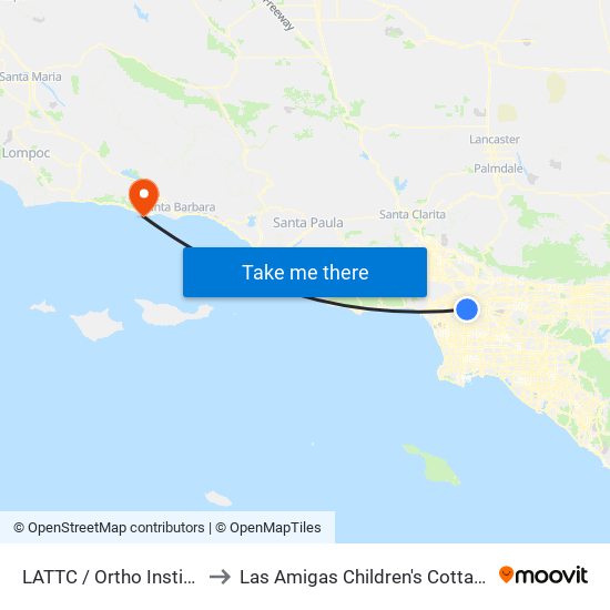 LATTC / Ortho Institute to Las Amigas Children's Cottage B map
