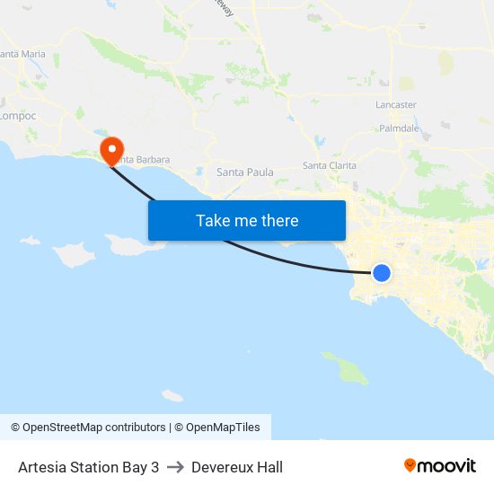 Artesia Station Bay 3 to Devereux Hall map