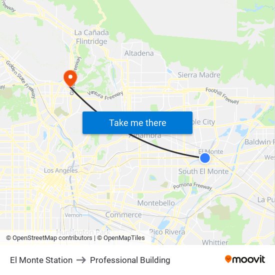 El Monte Station to Professional Building map