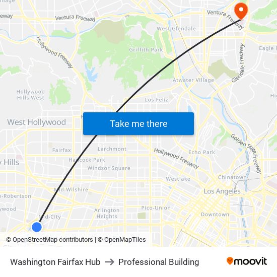 Washington Fairfax Hub to Professional Building map