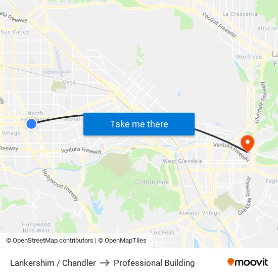 Lankershim / Chandler to Professional Building map