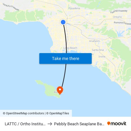 LATTC / Ortho Institute to Pebbly Beach Seaplane Base map