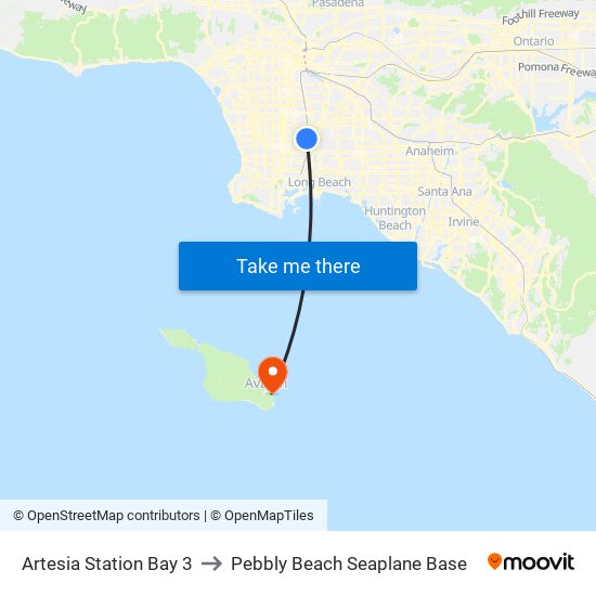 Artesia Station Bay 3 to Pebbly Beach Seaplane Base map