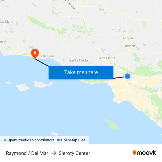 Raymond / Del Mar to Sieroty Center map
