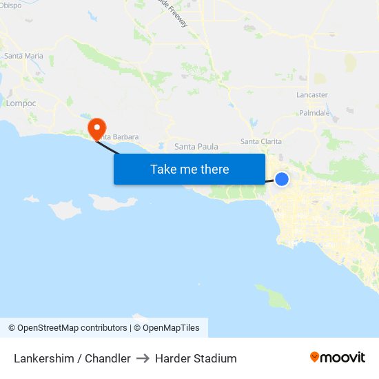 Lankershim / Chandler to Harder Stadium map