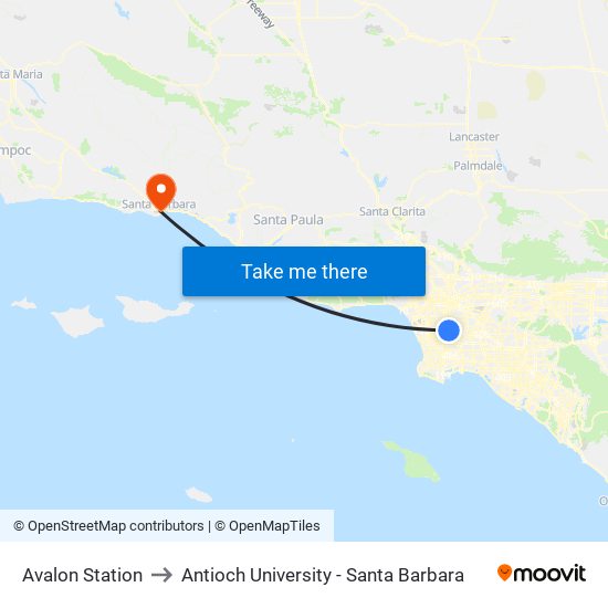 Avalon Station to Antioch University - Santa Barbara map