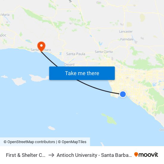 First & Shelter C N to Antioch University - Santa Barbara map