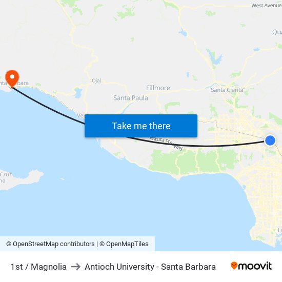 1st / Magnolia to Antioch University - Santa Barbara map