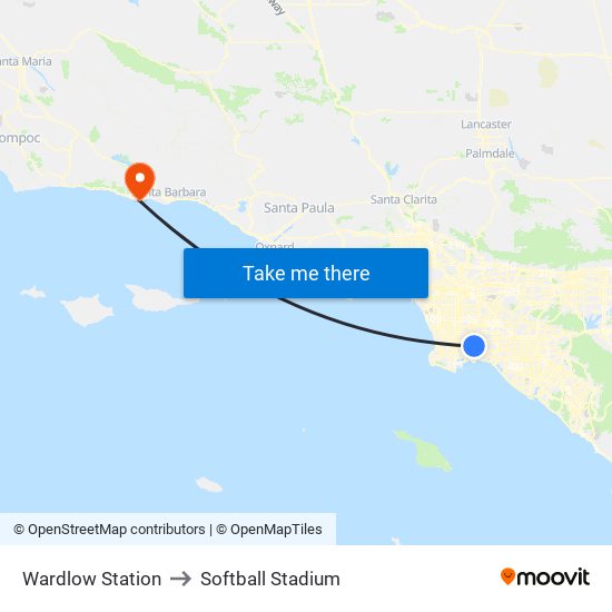 Wardlow Station to Softball Stadium map