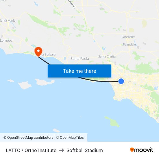 LATTC / Ortho Institute to Softball Stadium map