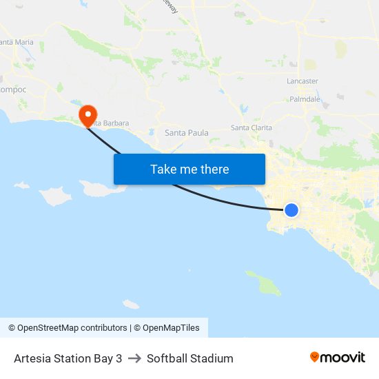 Artesia Station Bay 3 to Softball Stadium map