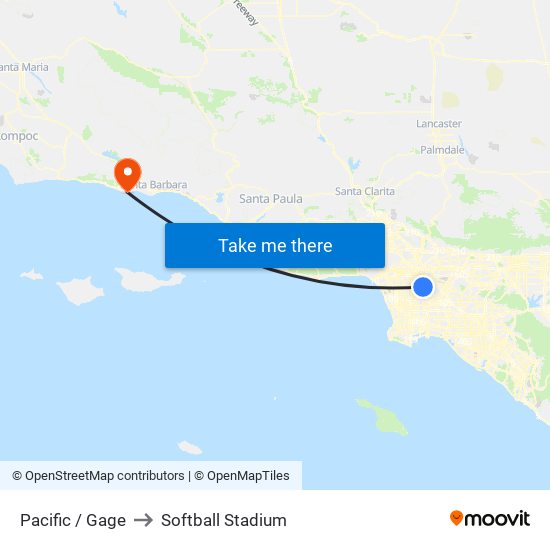 Pacific / Gage to Softball Stadium map