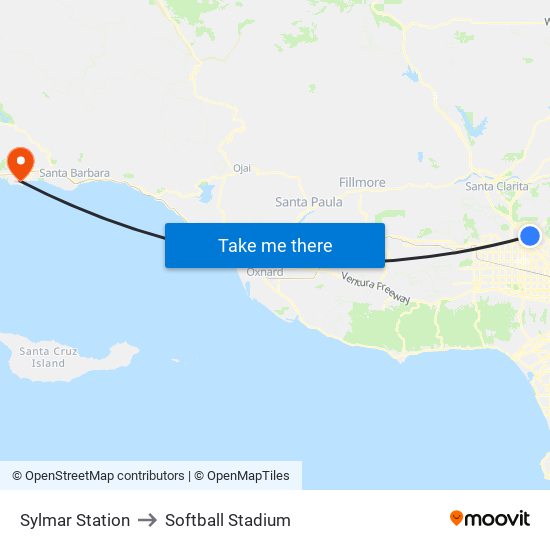 Sylmar Station to Softball Stadium map