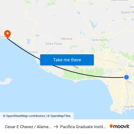 Cesar E Chavez / Alameda to Pacifica Graduate Institute map