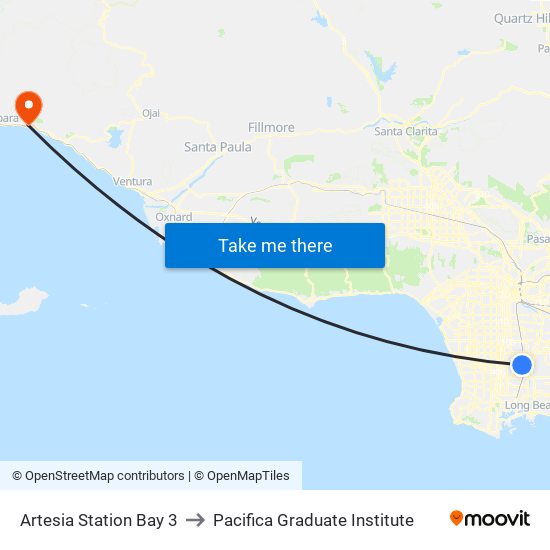 Artesia Station Bay 3 to Pacifica Graduate Institute map