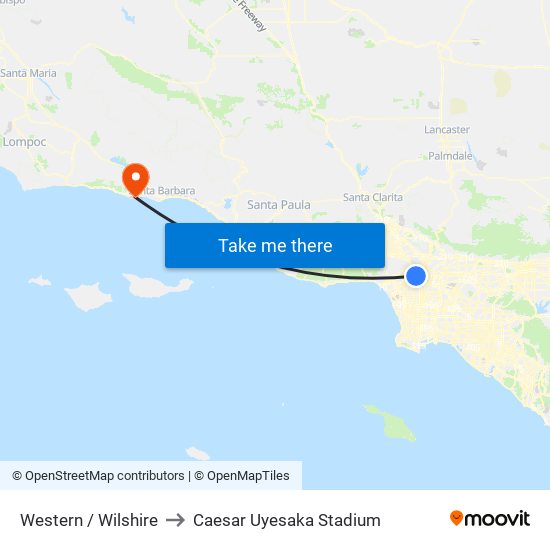 Western / Wilshire to Caesar Uyesaka Stadium map