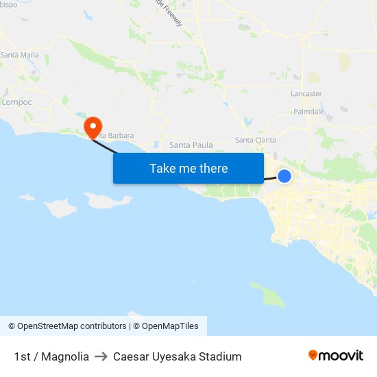 1st / Magnolia to Caesar Uyesaka Stadium map