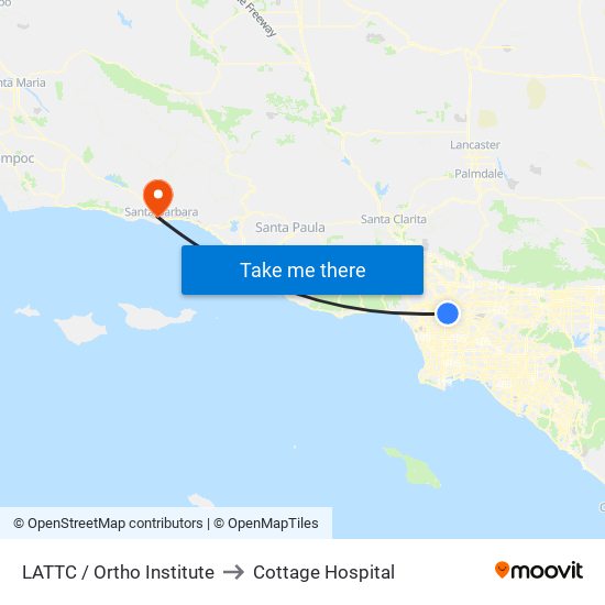 LATTC / Ortho Institute to Cottage Hospital map