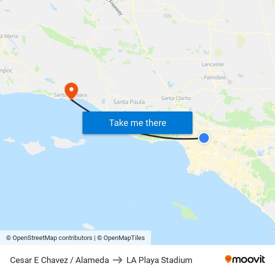 Cesar E Chavez / Alameda to LA Playa Stadium map