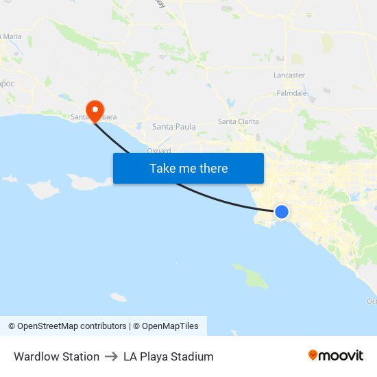 Wardlow Station to LA Playa Stadium map