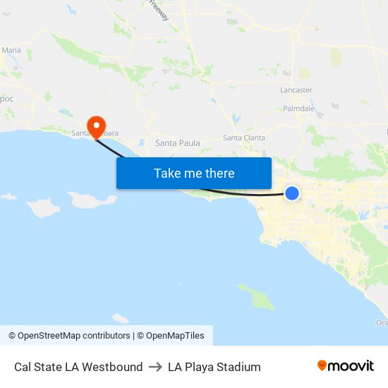 Cal State LA Westbound to LA Playa Stadium map