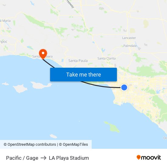 Pacific / Gage to LA Playa Stadium map