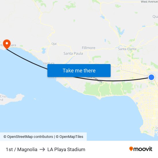 1st / Magnolia to LA Playa Stadium map