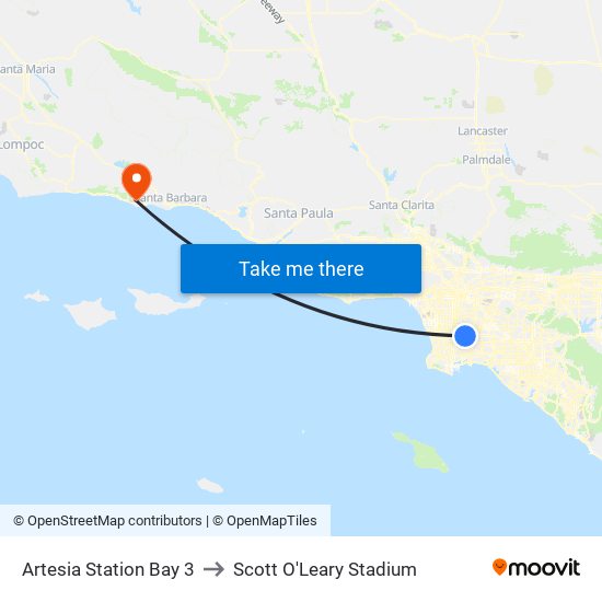 Artesia Station Bay 3 to Scott O'Leary Stadium map