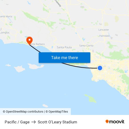 Pacific / Gage to Scott O'Leary Stadium map