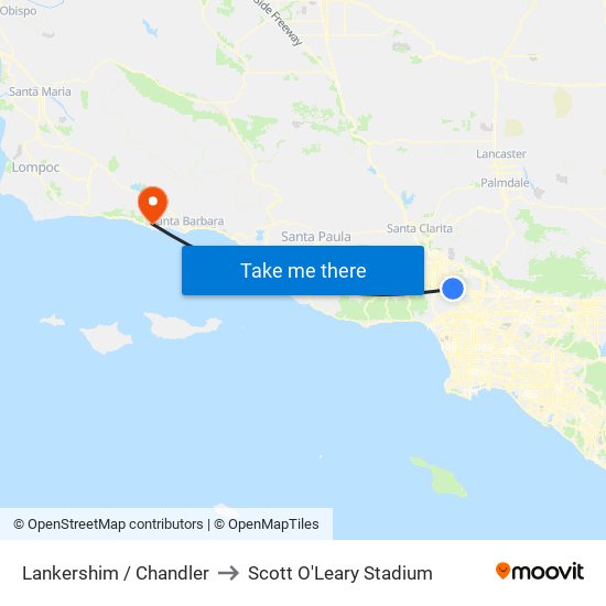 Lankershim / Chandler to Scott O'Leary Stadium map