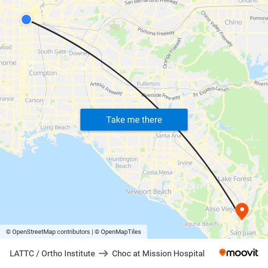 LATTC / Ortho Institute to Choc at Mission Hospital map