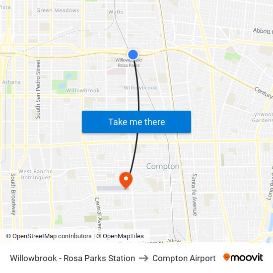 Willowbrook - Rosa Parks Station to Compton Airport map