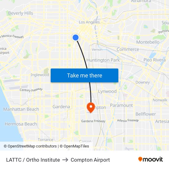 LATTC / Ortho Institute to Compton Airport map