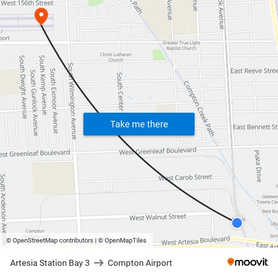 Artesia Station Bay 3 to Compton Airport map