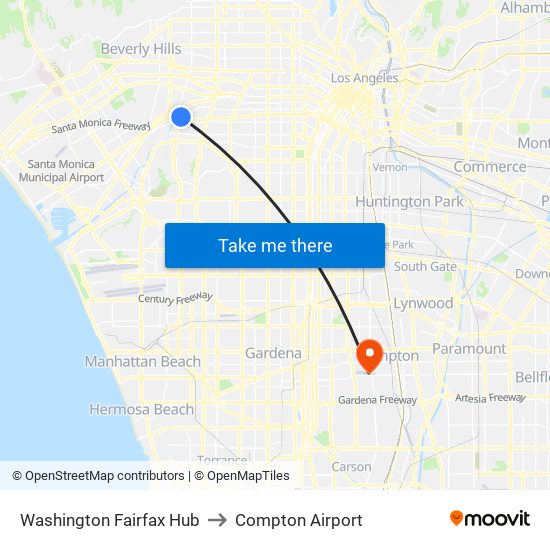 Washington Fairfax Hub to Compton Airport map