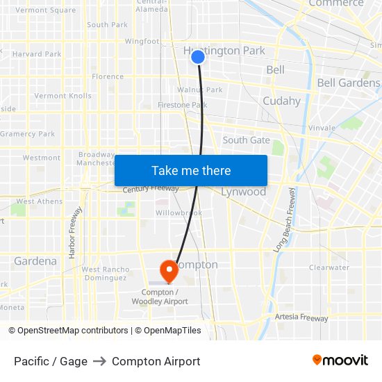 Pacific / Gage to Compton Airport map