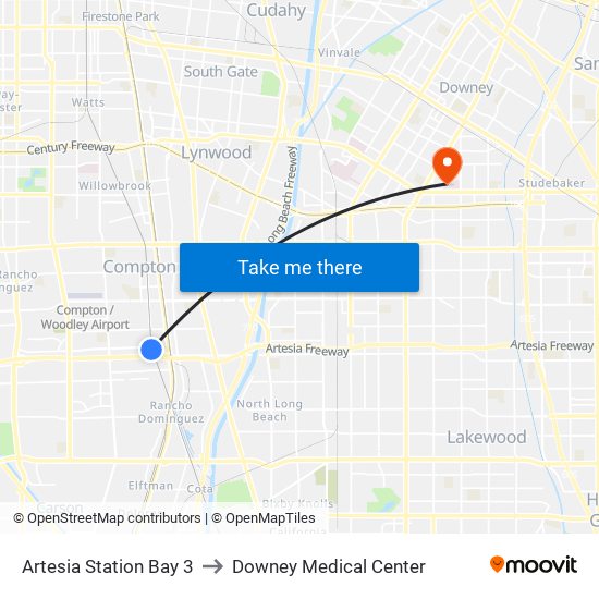 Artesia Station Bay 3 to Downey Medical Center map