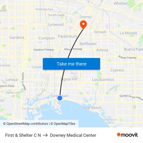 First & Shelter C N to Downey Medical Center map