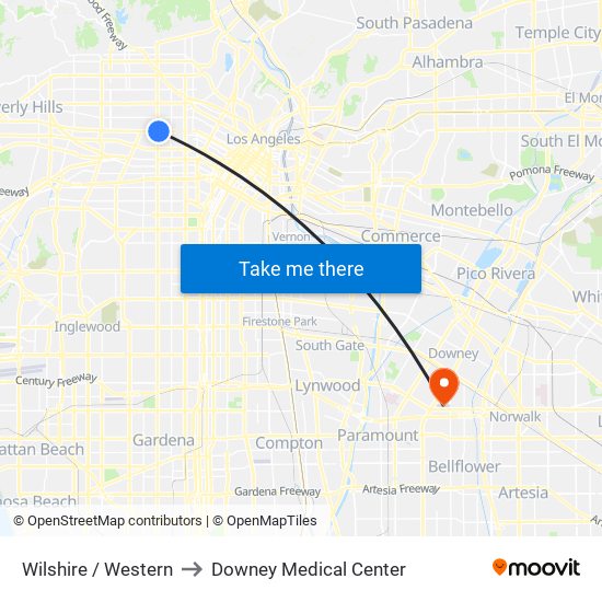 Wilshire / Western to Downey Medical Center map