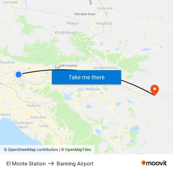 El Monte Station to Banning Airport map