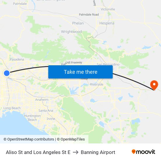 Aliso St and Los Angeles St E to Banning Airport map