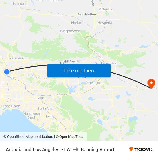 Arcadia and Los Angeles St W to Banning Airport map