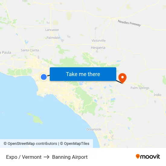 Expo / Vermont to Banning Airport map