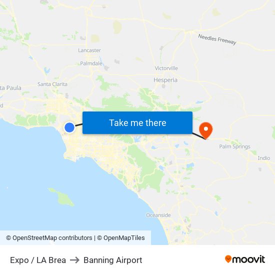 Expo / LA Brea to Banning Airport map