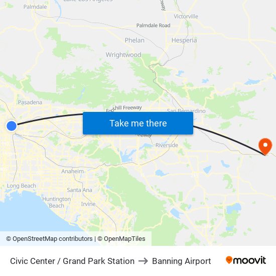 Civic Center / Grand Park Station to Banning Airport map