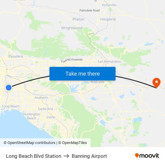 Long Beach Blvd Station to Banning Airport map