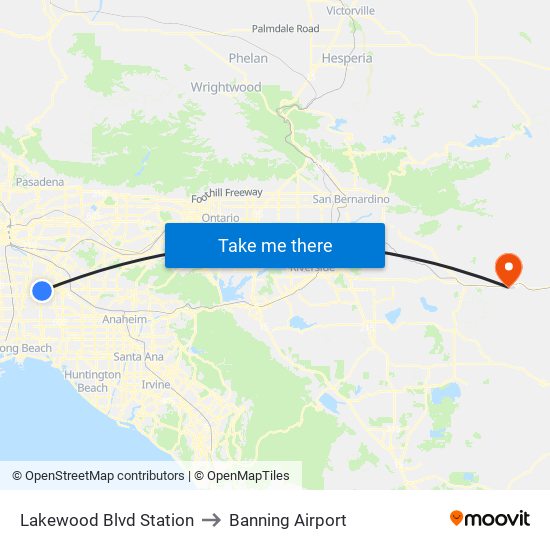 Lakewood Blvd Station to Banning Airport map